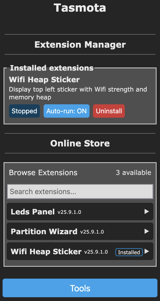 Extension Manager with Wifi Heap Sticker installed