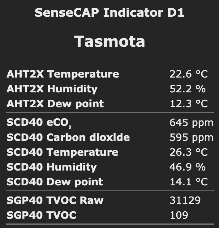 Web Console showing readings